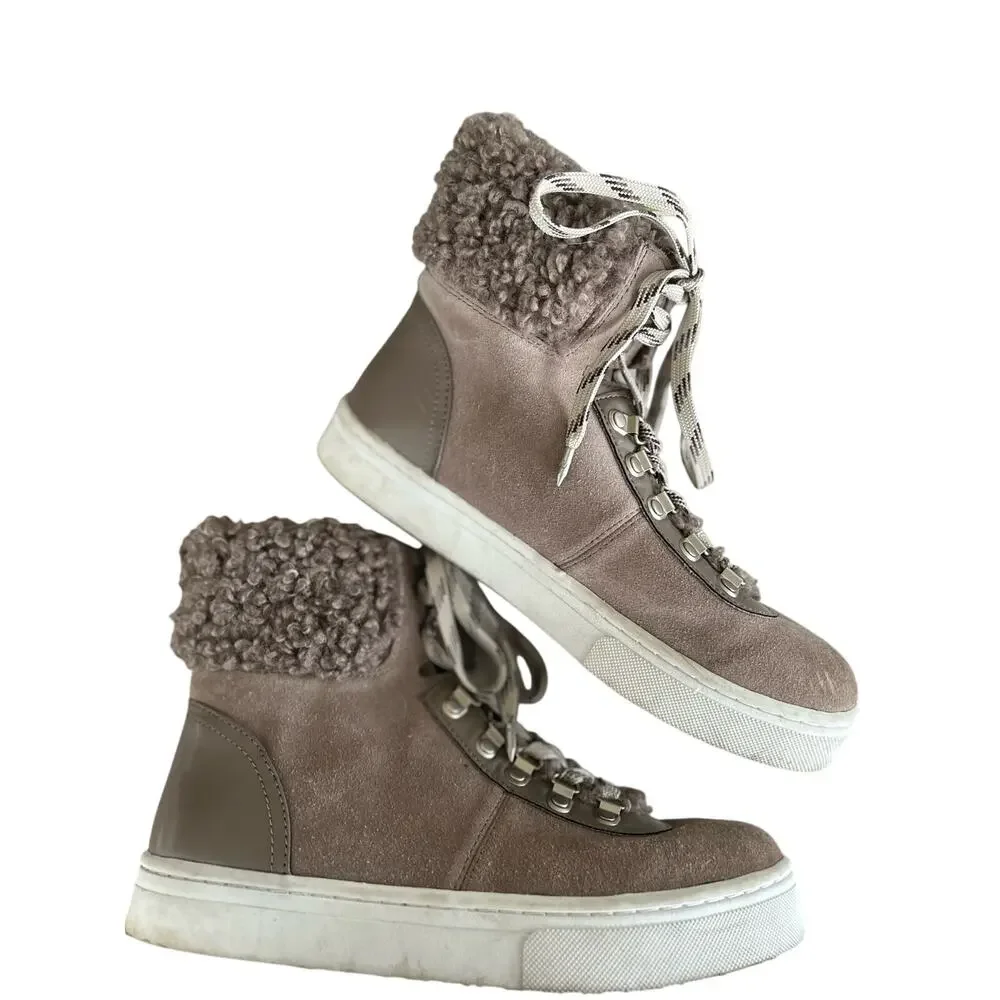 Sam Edelman Grey Suede & Faux Shearling Sneaker Booties